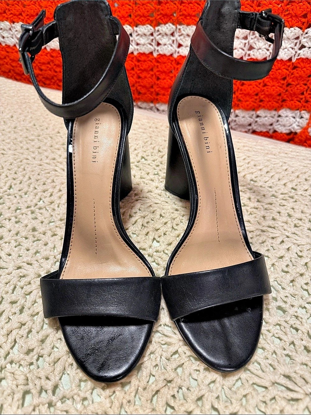 Gianni Bini Black Ankle Strap Block Heel Sandals
